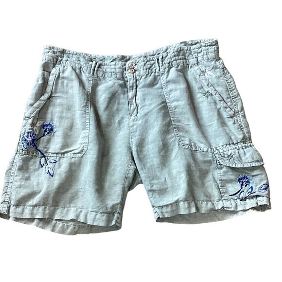 Sundance Kennebunk Linen-Cotton Embroidered Cargo Shorts Sz 10 Green #272D - Picture 2 of 16